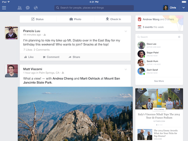 Aplicativo do Facebook para iPad ganha nova interface com nova sidebar